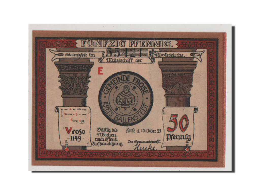 Geldschein, Deutschland, Frose, 50 Pfennig, Eglise, 1921, UNZ, Mehl:398.2