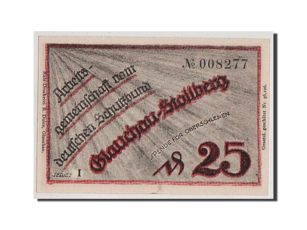 Banconote, Germania, Glauchau Stadt, 25 Pfennig, SPL+, Mehl:433.1