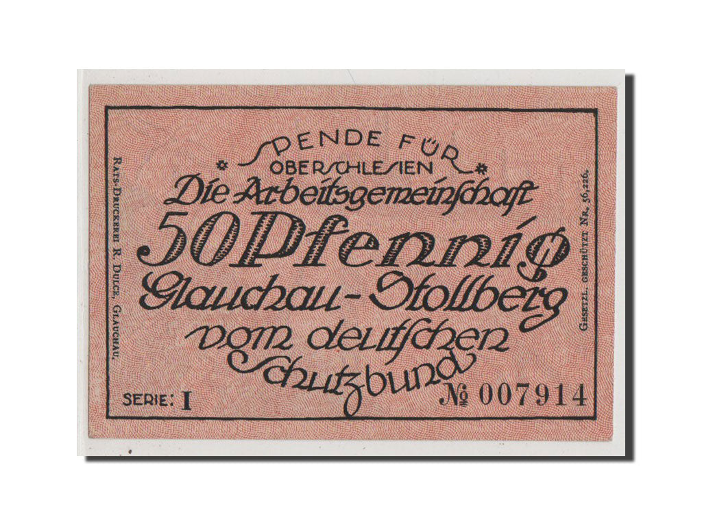 Banconote, Germania, Glauchau Stadt, 50 Pfennig, SPL+, Mehl:433.1