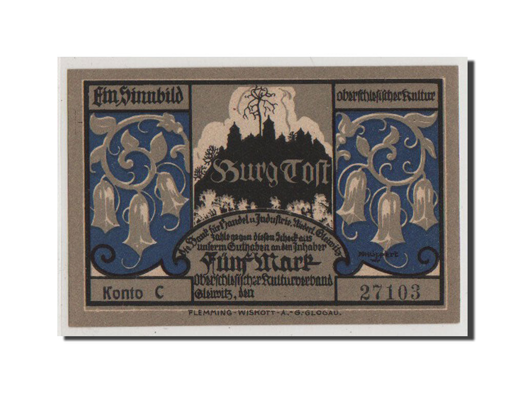 Banconote, Germania, Oberschlesien, 5 Mark, FDS, Mehl:437.1a