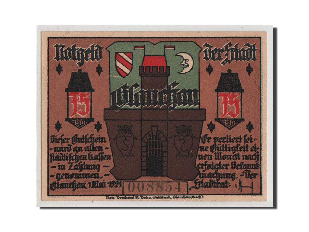 Banconote, Germania, Glauchau Stadt, 75 Pfennig, 1921, FDS, Mehl:436.2