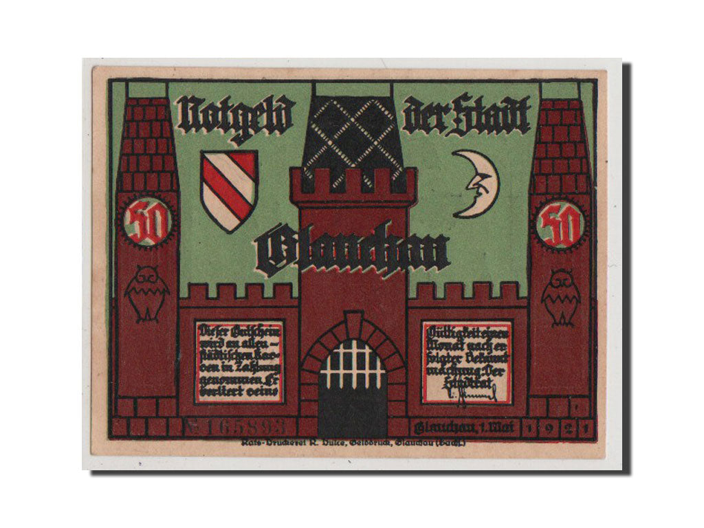 Banconote, Germania, Glauchau Stadt, 50 Pfennig, 1921, FDS, Mehl:436.1a