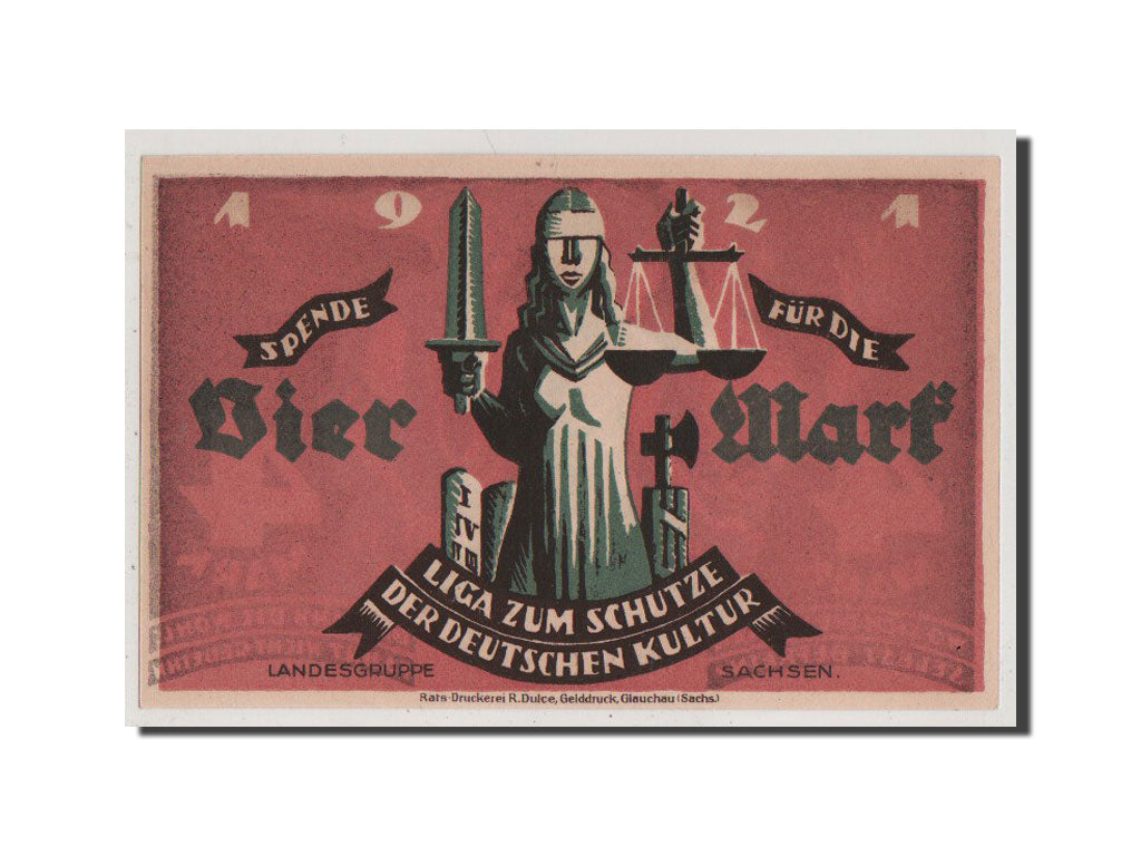 Banconote, Germania, Glauchau Stadt, 4 Mark, 1921, FDS, Mehl:435.1