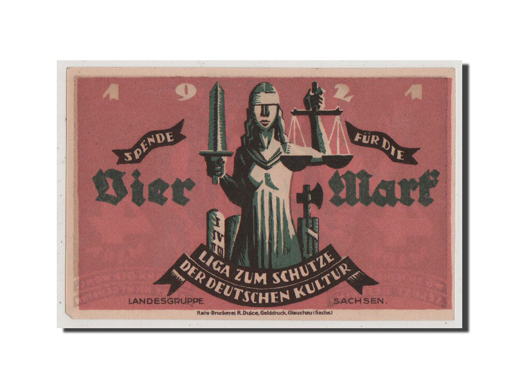 Banconote, Germania, Glauchau Stadt, 4 Mark, 1921, SPL+, Mehl:435.1