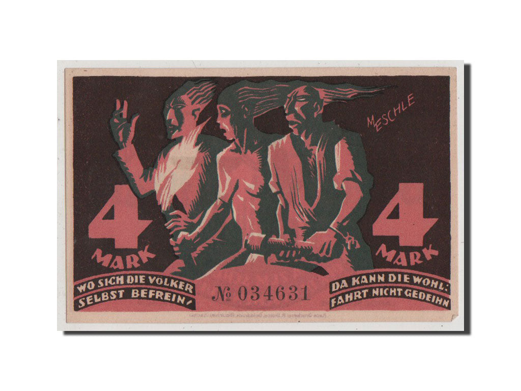 Banconote, Germania, Glauchau Stadt, 4 Mark, 1921, SPL+, Mehl:435.1