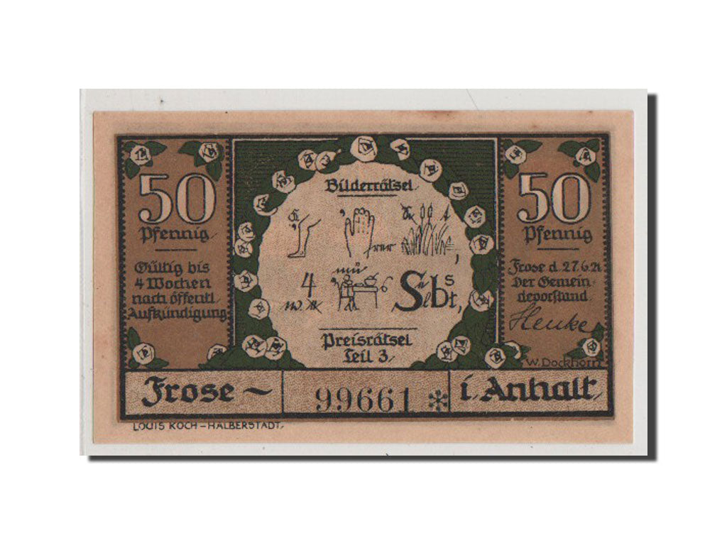 Banconote, Germania, Frose, 50 Pfennig, 1921, FDS, Mehl:398.4a