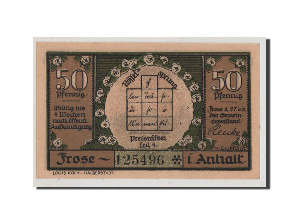 Banconote, Germania, Frose, 50 Pfennig, 1921, FDS, Mehl:398.4a