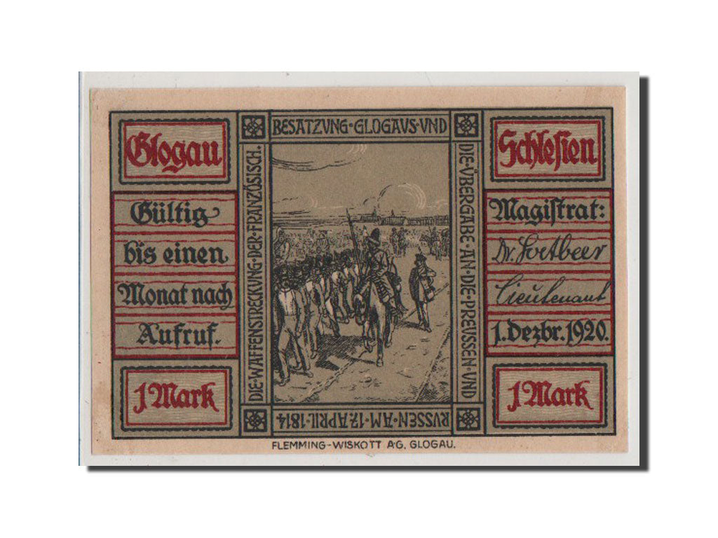 Geldschein, Deutschland, Glogau Stadt, 1 Mark, 1920, UNZ-, Mehl:439.1