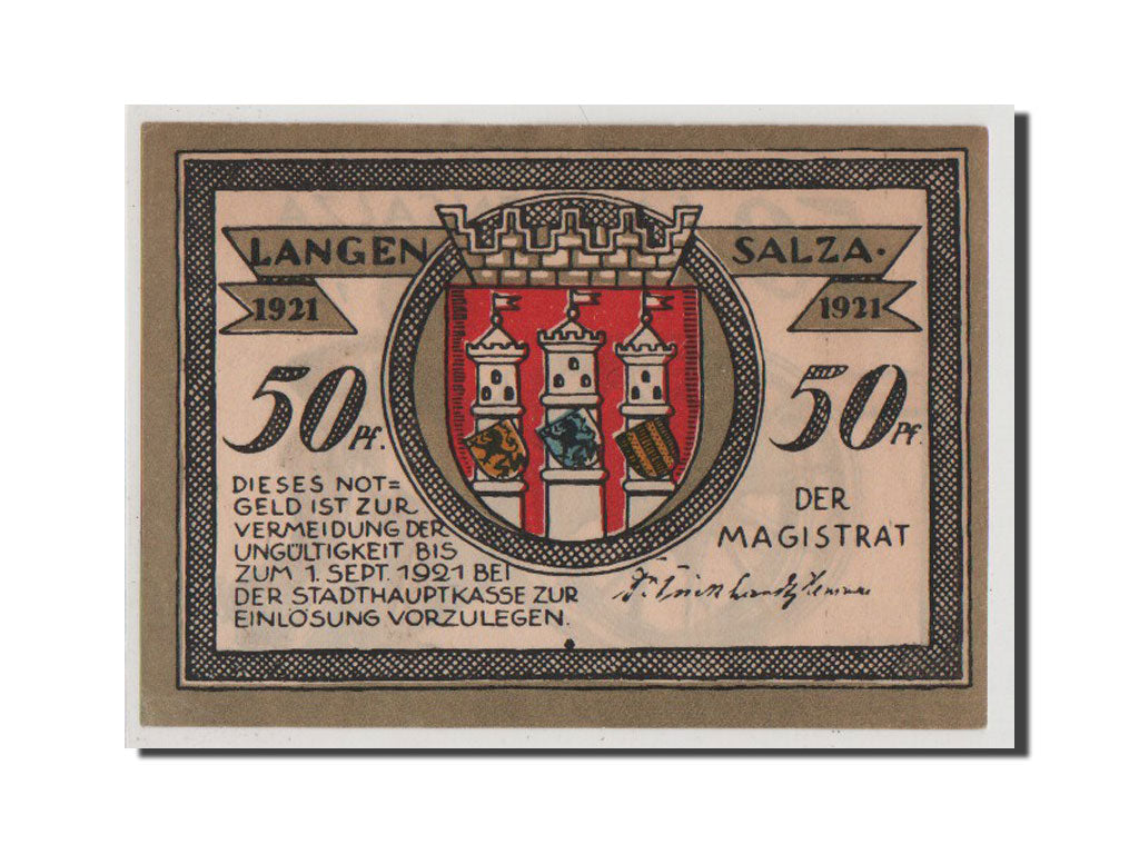 Banconote, Germania, Langensalza Stadt, 50 Pfennig, 1921, FDS, Mehl:770.3