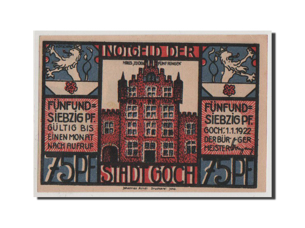 Geldschein, Deutschland, Goch, 75 Pfennig, 1921, UNZ, Mehl:445.3a