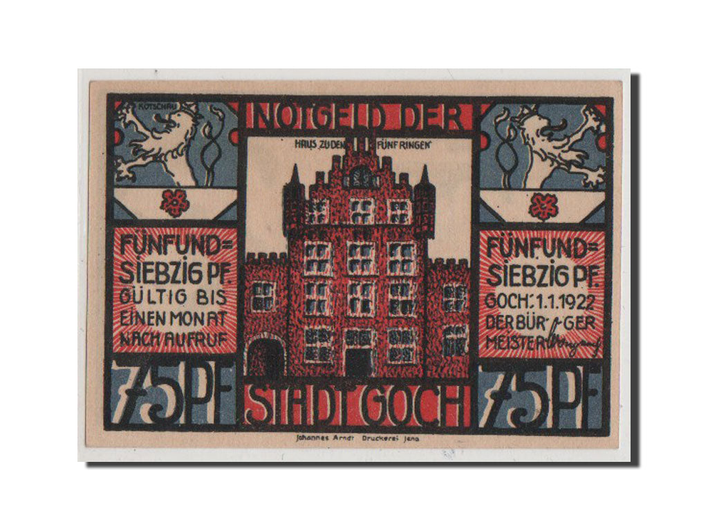 Banconote, Germania, Goch, 75 Pfennig, 1922, FDS, Mehl:445.3a