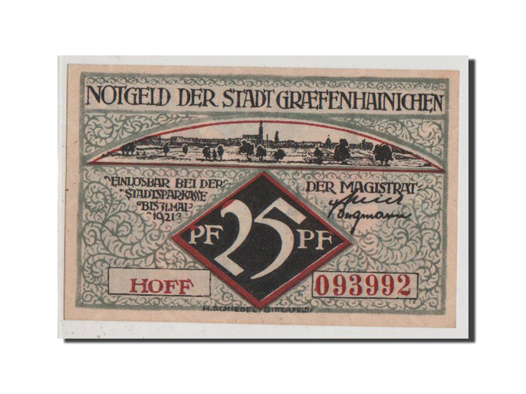 Banconote, Germania, Grafenhainichen Stadt, 25 Pfennig, SPL+, Mehl:461.3