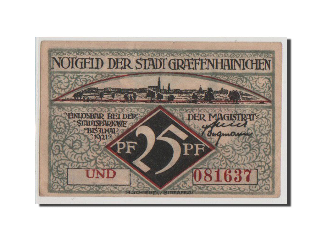 Banconote, Germania, Grafenhainichen Stadt, 25 Pfennig, SPL+, Mehl:461.3