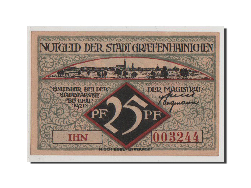 Banconote, Germania, Grafenhainichen Stadt, 25 Pfennig, SPL+, Mehl:461.3
