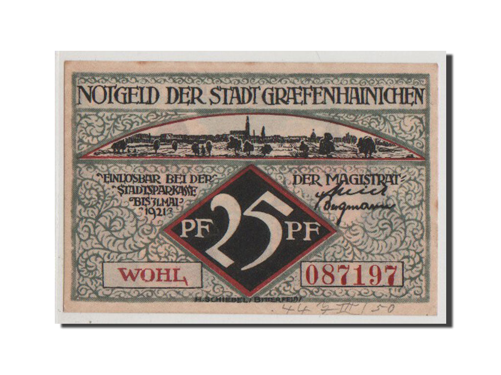 Geldschein, Deutschland, Grafenhainichen Stadt, 25 Pfennig, UNZ-, Mehl:461.3