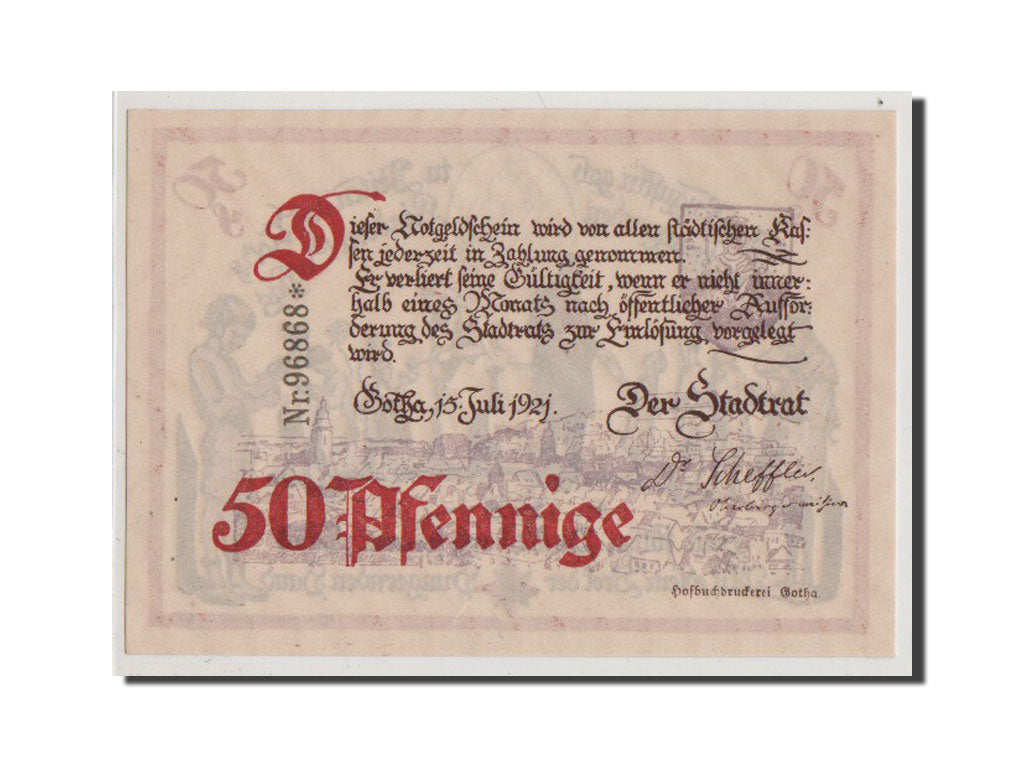 Geldschein, Deutschland, Gotha Stadt, 50 Pfennig, 1921, UNZ, Mehl:456.6a