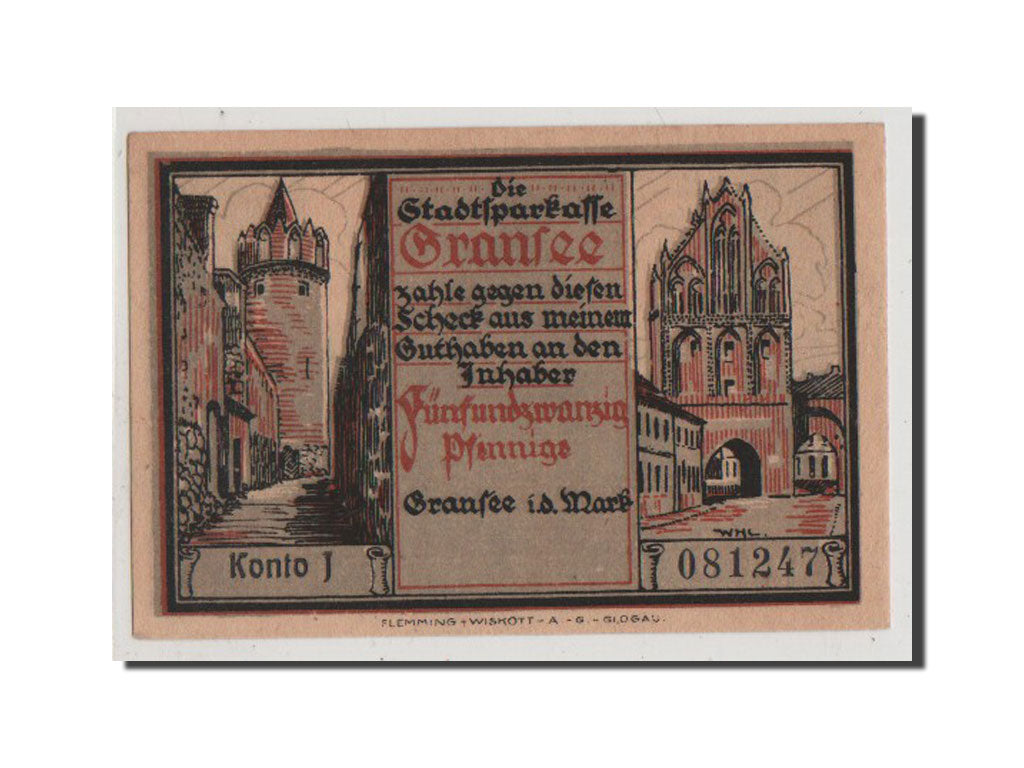 Banconote, Germania, Gransee, 25 Pfennig, FDS, Mehl:465.1a