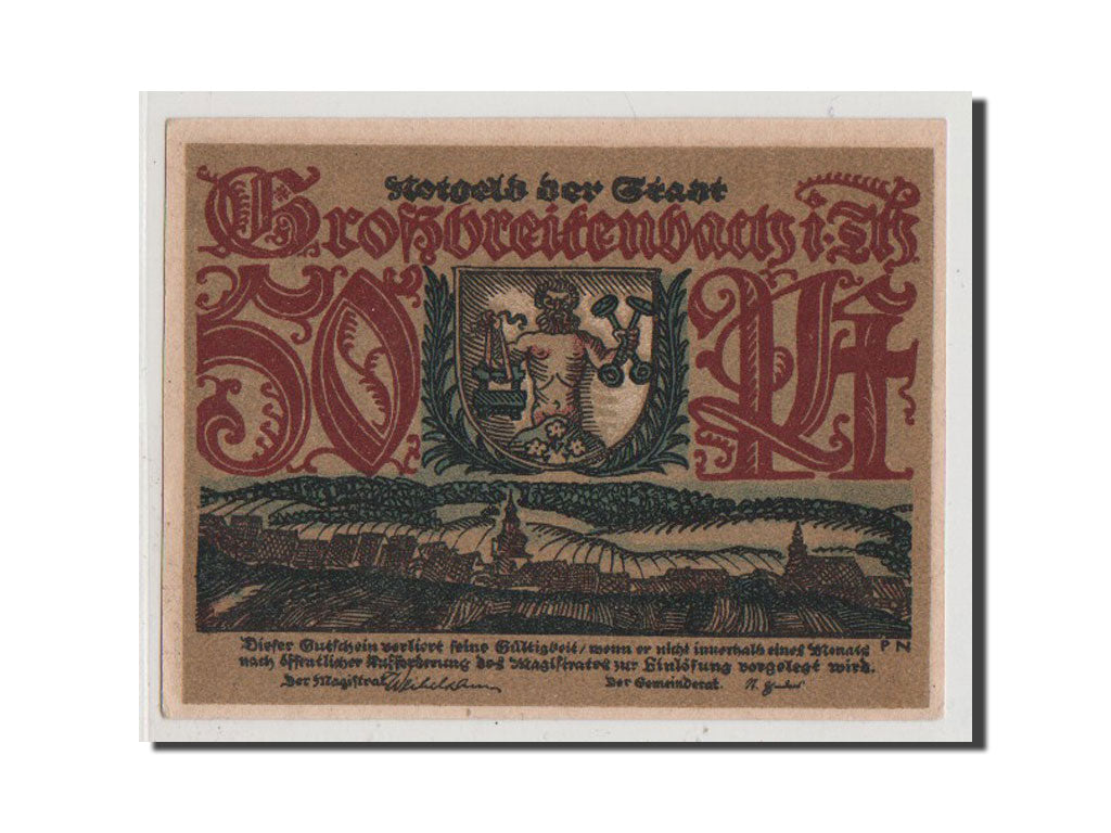 Banconote, Germania, Grossbreitenbach Stadt, 50 Pfennig, FDS, Mehl:478.2