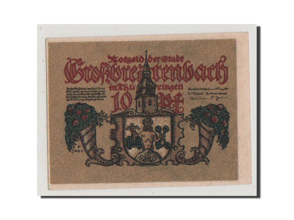 Geldschein, Deutschland, Grossbreitenbach Stadt, 10 Pfennig, 1921, UNZ
