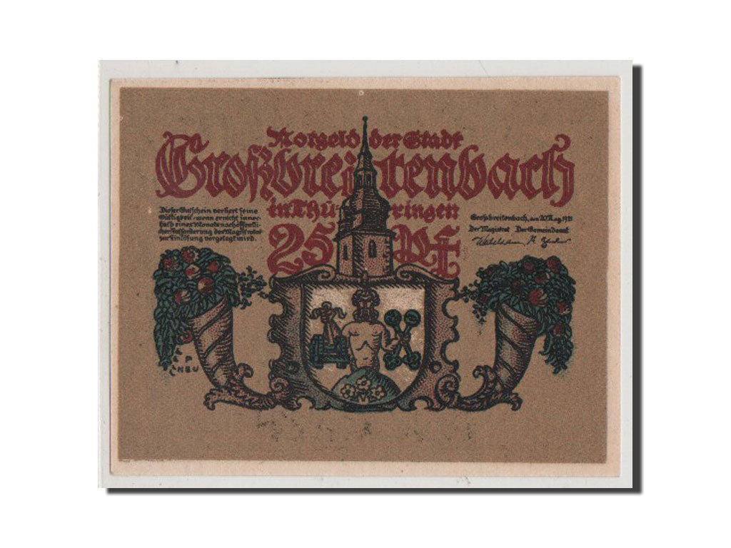 Banconote, Germania, Grossbreitenbach Stadt, 25 Pfennig, 1921, FDS, Mehl:478.1