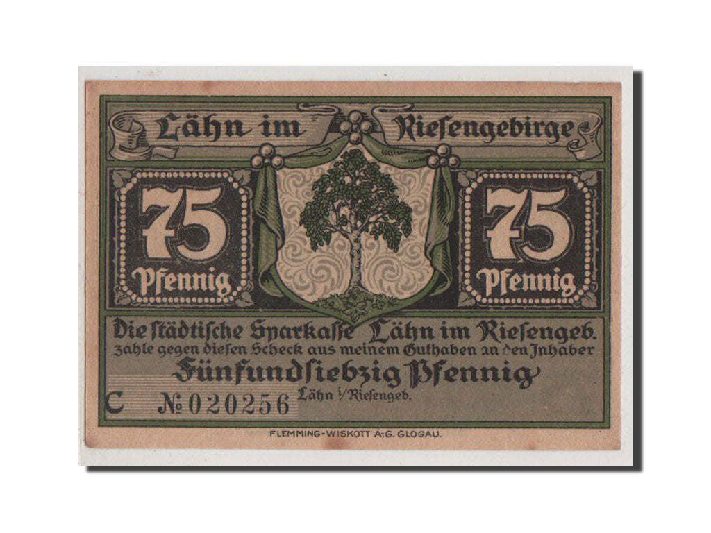 Banconote, Germania, Lahn Stadtische Sparkasse, 75 Pfennig, SPL+, Mehl:756.1b