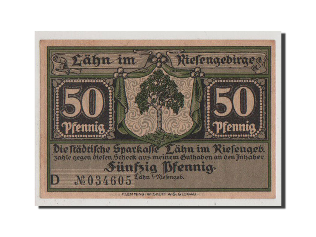 Biljet, Duitsland, Lahn Stadtische Sparkasse, 50 Pfennig, SPL+, Mehl:756.1b