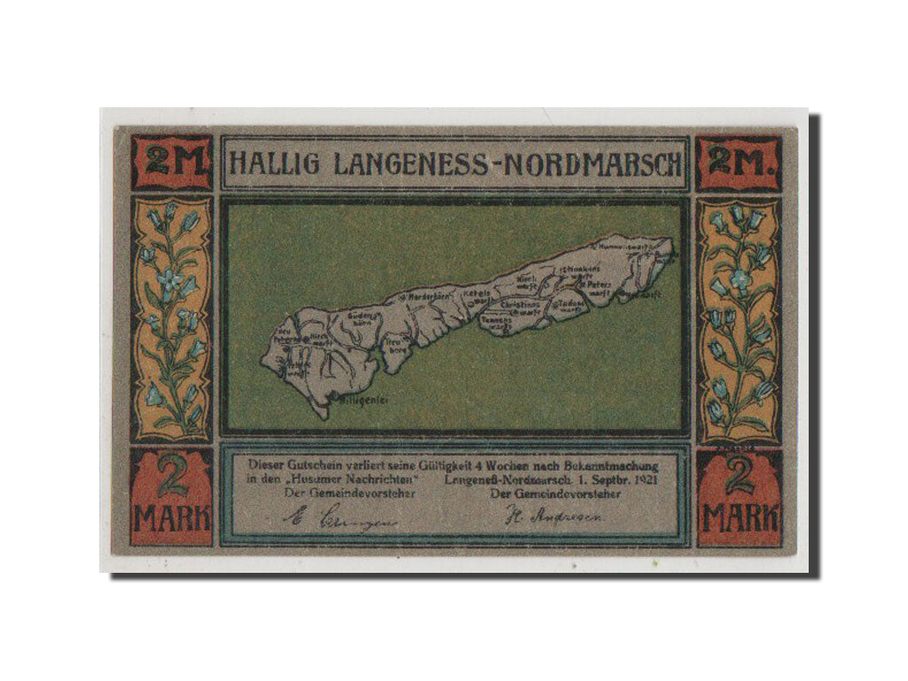 Billet, Allemagne, Langeness Nordmarsch, 2 Mark, 1921, NEUF, Mehl:767.1