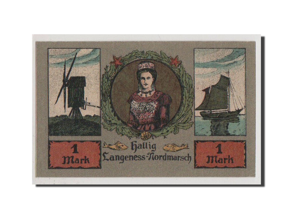 Geldschein, Deutschland, Langeness Nordmarsch, 1 Mark, 1921, UNZ-, Mehl:767.1
