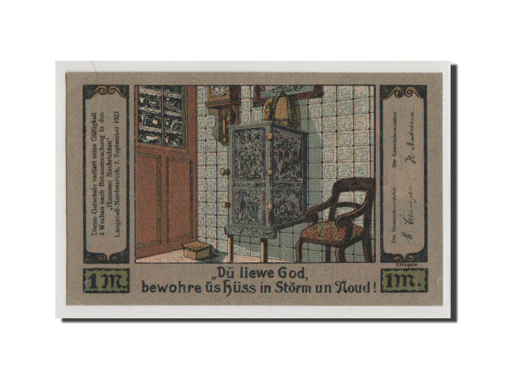 Geldschein, Deutschland, Langeness Nordmarsch, 1 Mark, 1921, UNZ-, Mehl:767.1