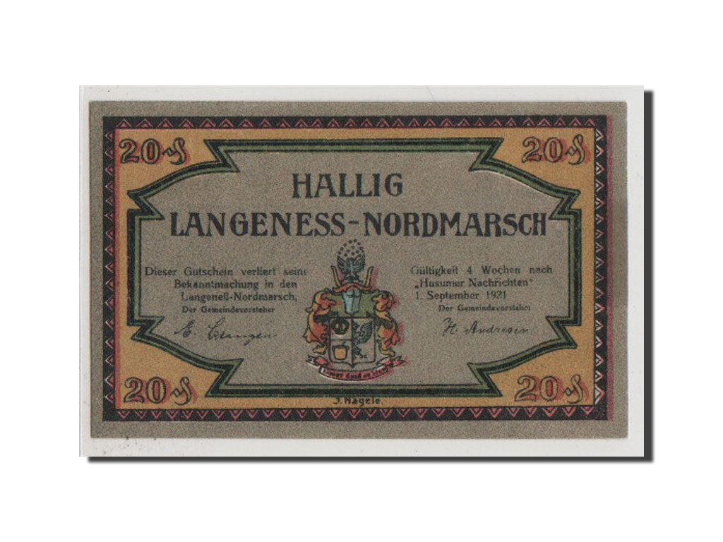 Geldschein, Deutschland, Langeness Nordmarsch, 20 Pfennig, 1921, UNZ, Mehl:767.1
