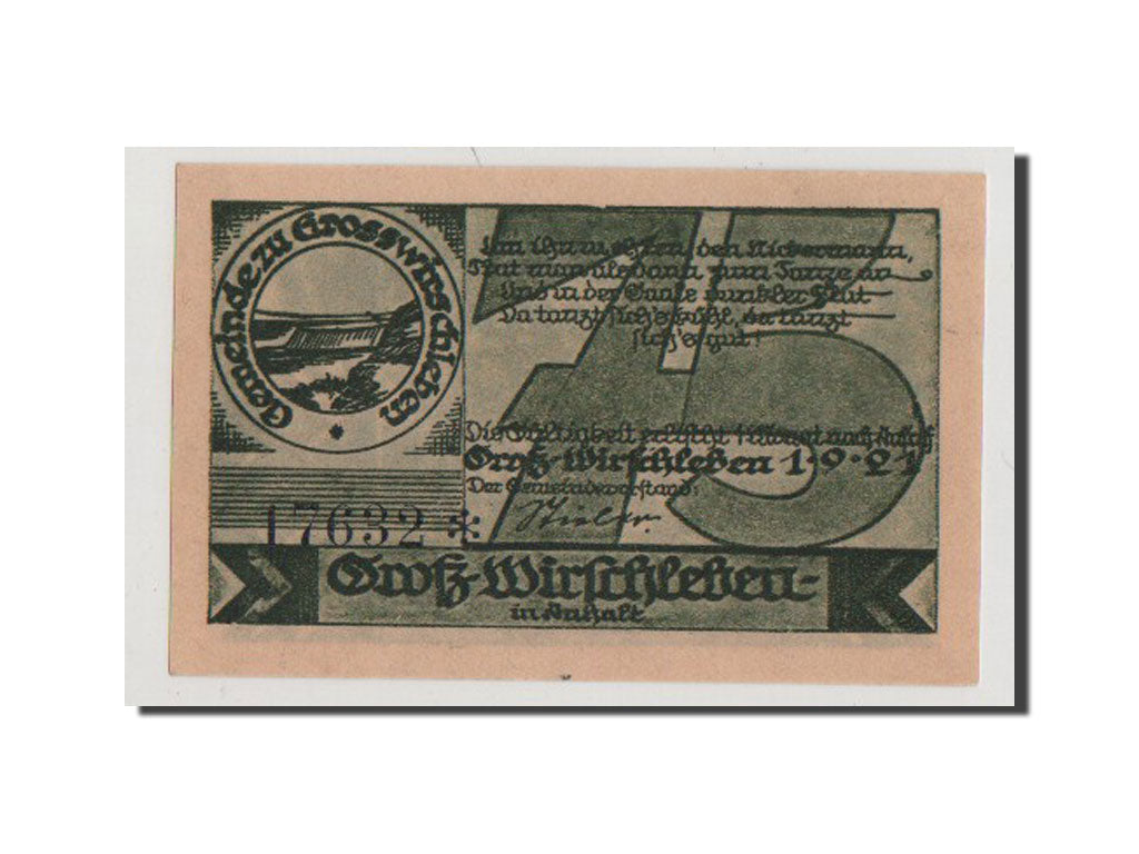 Geldschein, Deutschland, Gross Wirschleben Gemeinde, 75 Pfennig, 1921, UNZ