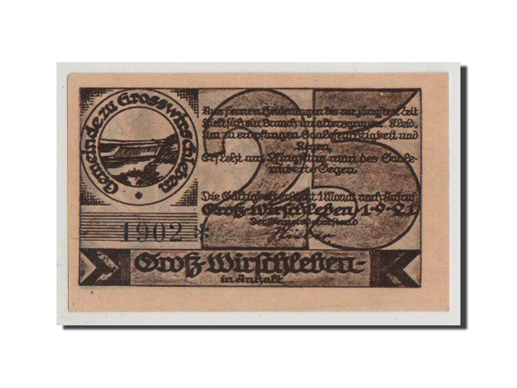 Banconote, Germania, Gross Wirschleben Gemeinde, 25 Pfennig, 1921, FDS
