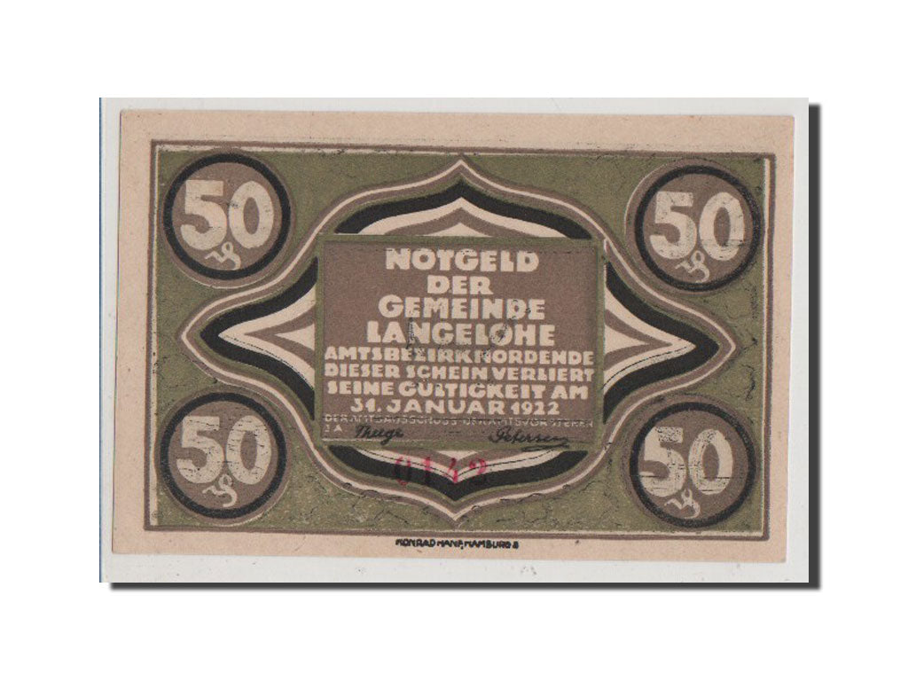 Banconote, Germania, Langelohe Gemeinde, 50 Pfennig, FDS, Mehl:765.2a