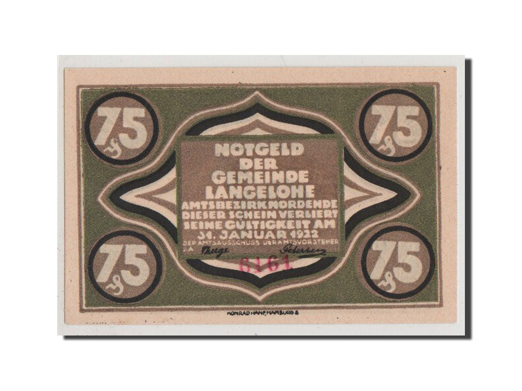 Banconote, Germania, Langelohe Gemeinde, 75 Pfennig, FDS, Mehl:765.2a