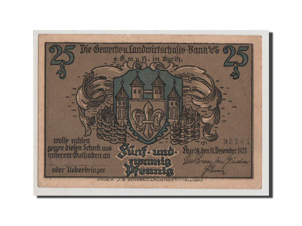 Banconote, Germania, Brandenburg, 25 Pfennig, 1921, FDS, Mehl:753.1