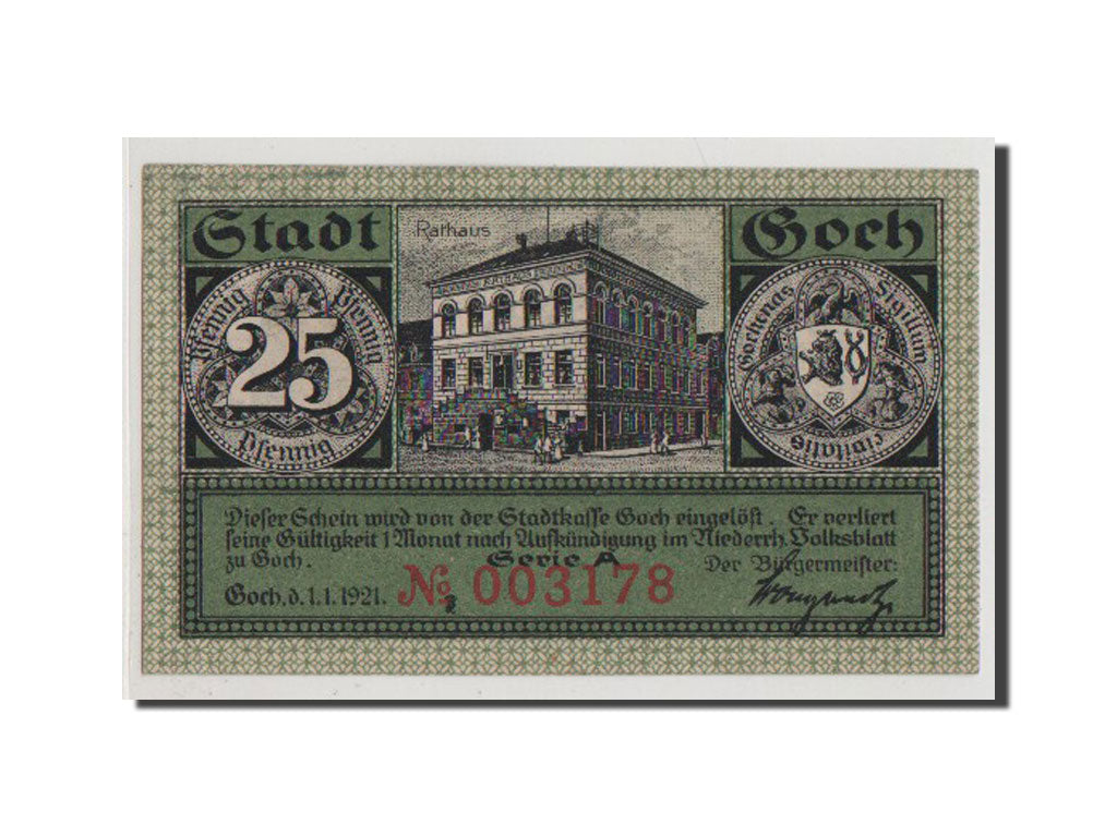Banconote, Germania, Goch, 25 Pfennig, 1921, FDS, Mehl:445.1a