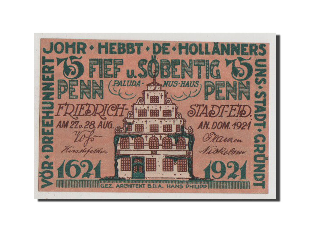 Banconote, Germania, Friedrichstadt Stadt, 75 Pfennig, 1921, FDS, Mehl:395.1