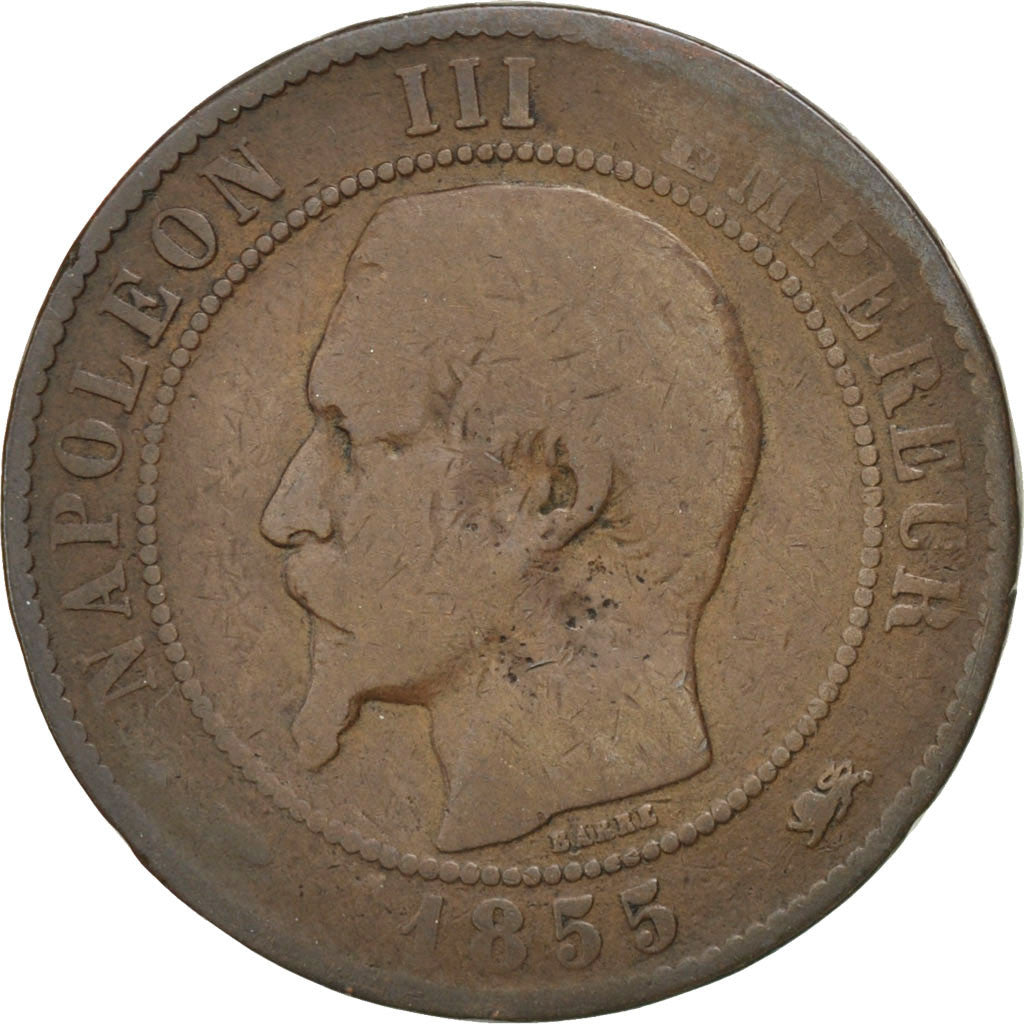 Coin, France, Napoleon III, Napoléon III, 10 Centimes, 1855, Lyon, VG(8-10)