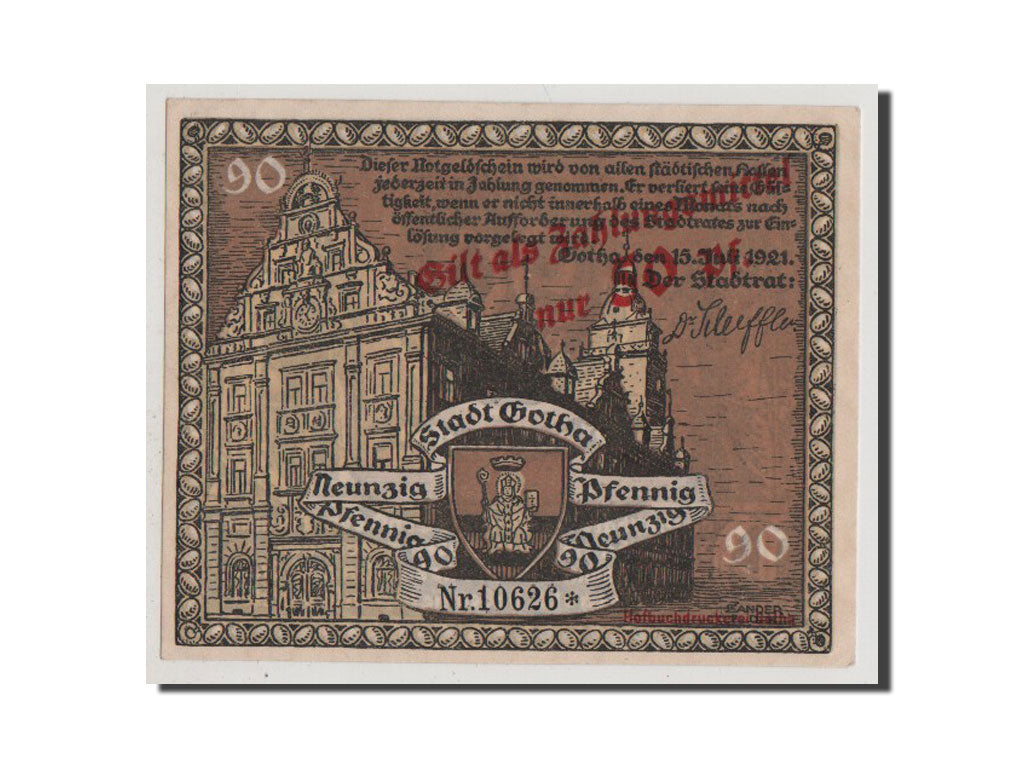 Banconote, Germania, Gotha Stadt, 90 Pfennig, 1921, SPL+, Mehl:456.8