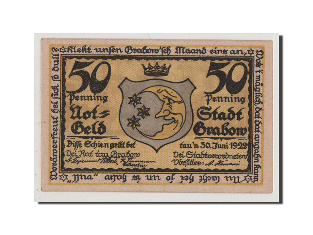 Geldschein, Deutschland, Grabow, 50 Pfennig, UNZ, Mehl:460.2