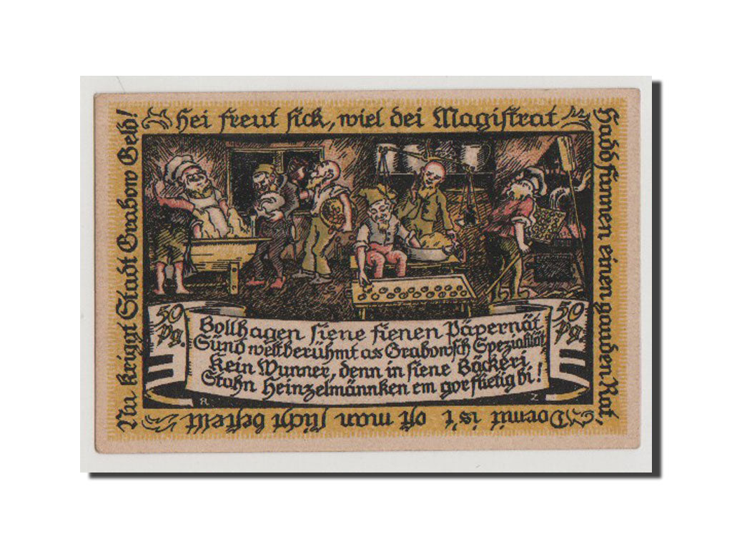 Geldschein, Deutschland, Grabow, 50 Pfennig, UNZ, Mehl:460.2