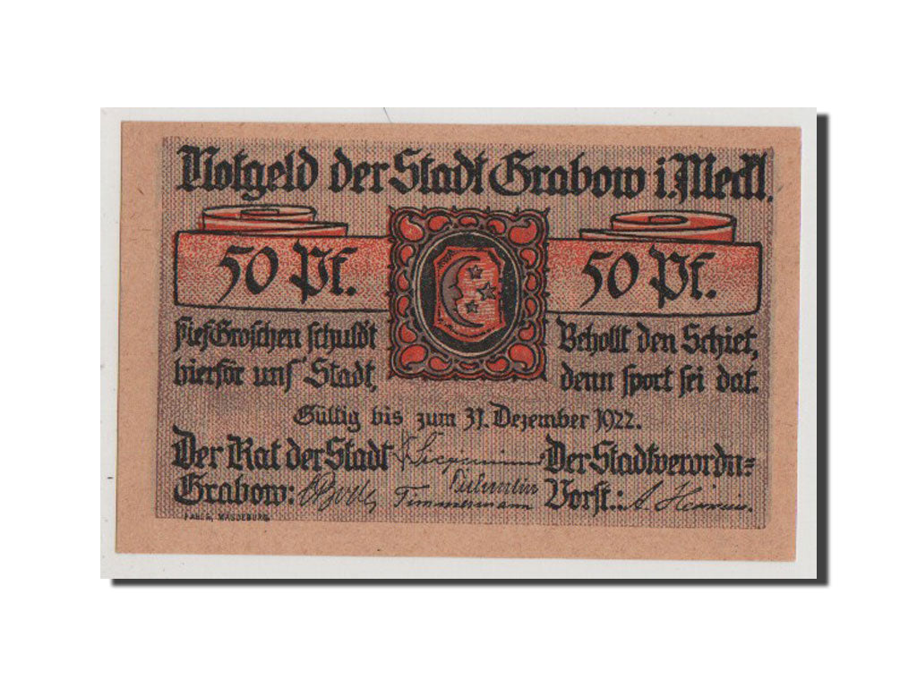 Banconote, Germania, Grabow, 50 Pfennig, FDS, Mehl:460.3
