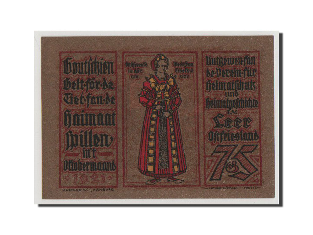 Banknote, Germany, Leer, 75 Pfennig, 1921, 1921-10-01, UNC(65-70), Mehl:782.1