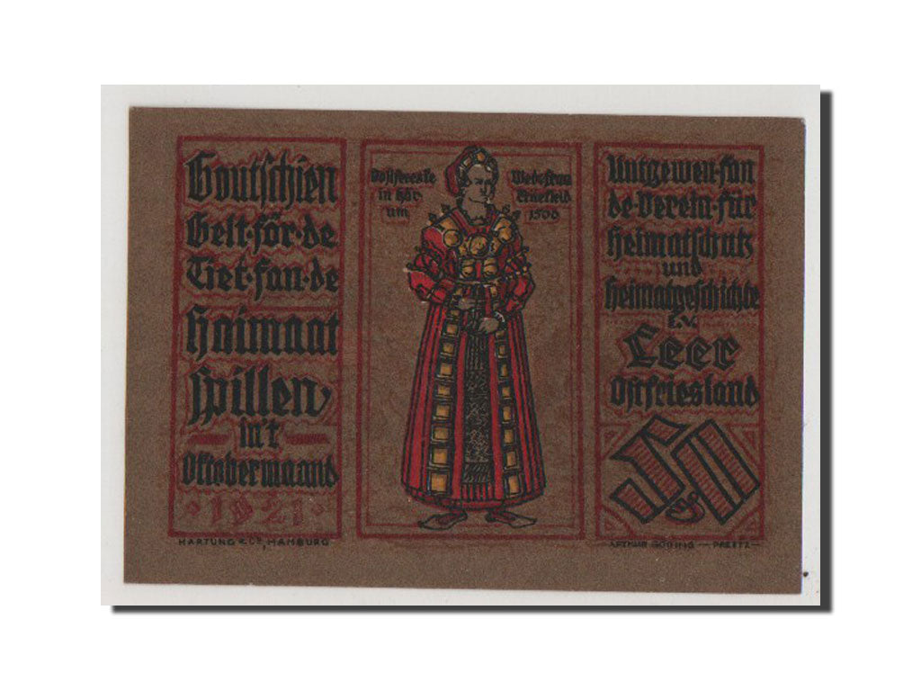 Billet, Allemagne, Leer, 50 Pfennig, 1921, 1921-10-01, NEUF, Mehl:782.1