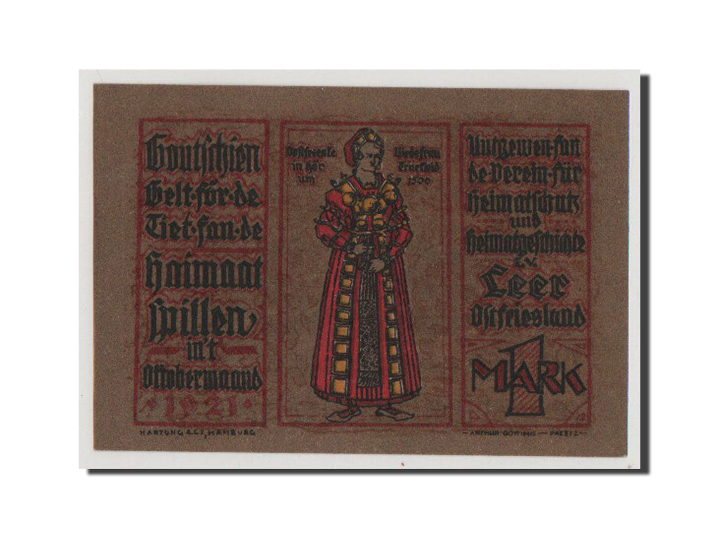 Banconote, Germania, Leer, 1 Mark, 1921, FDS, Mehl:782.1