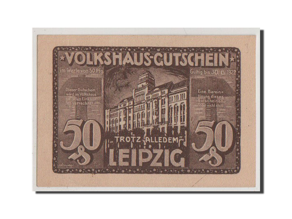 Geldschein, Deutschland, Leipzig Stadt, 50 Pfennig, UNZ, Mehl:786.2