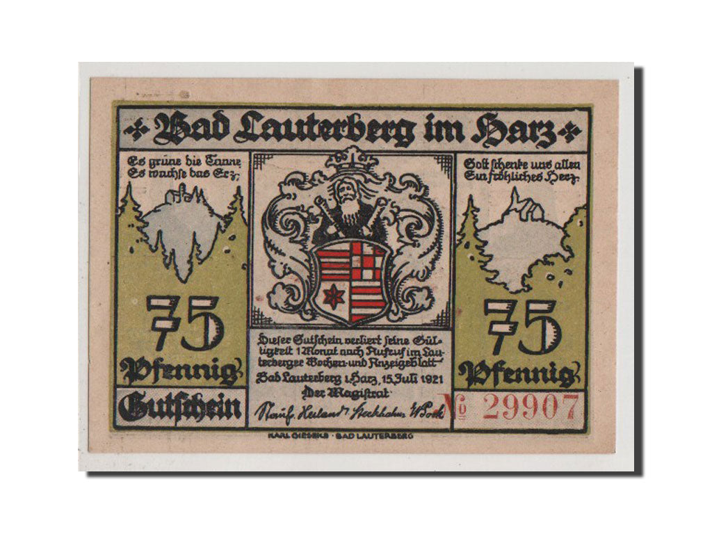 Banconote, Germania, Lauterberg, 75 Pfennig, 1921, SPL+, Mehl:779.1