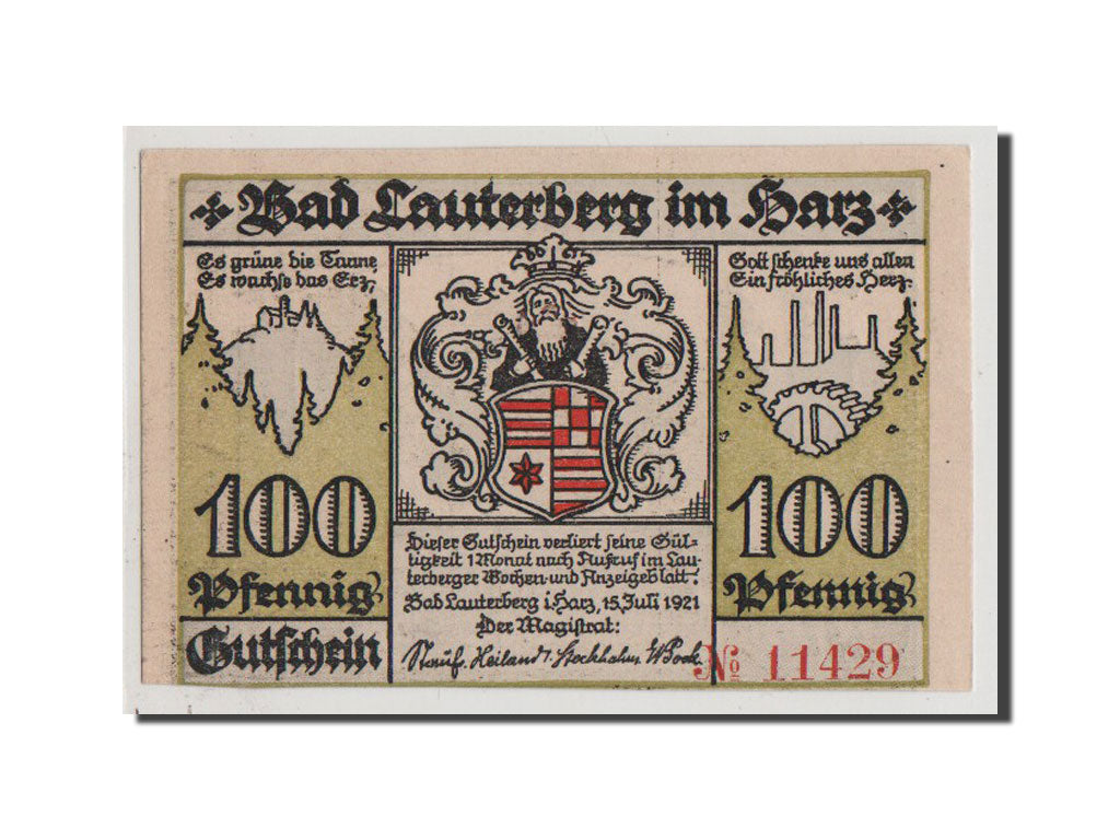 Banconote, Germania, Lauterberg, 100 Pfennig, 1921, FDS, Mehl:779.1