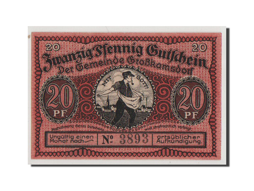 Banconote, Germania, Grosskamsdorf Gemeinde, 20 Pfennig, 1921, FDS, Mehl:483.1