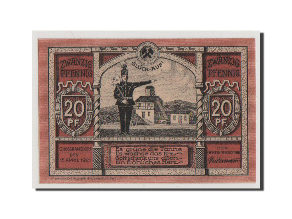 Banconote, Germania, Grosskamsdorf Gemeinde, 20 Pfennig, 1921, FDS, Mehl:483.1